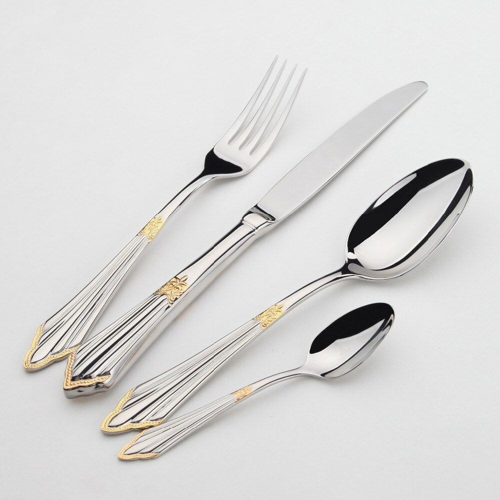 Set de tacâmuri Aurelia din oțel inoxidabil 18/10 — Design cu modele aurii, lucrat manual - Desfino