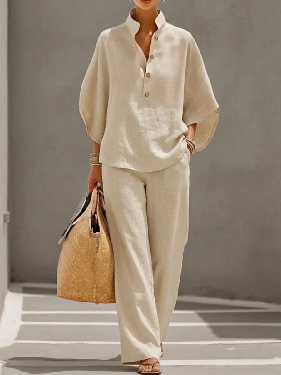 Minimalist Linen Two-Piece Lounge Set for Women