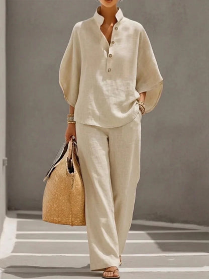 Minimalist Linen Two-Piece Lounge Set for Women