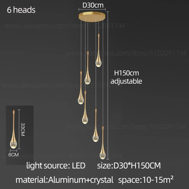 鎏金水滴水晶吊灯 — 暖光 LED 灯具 - Desfino