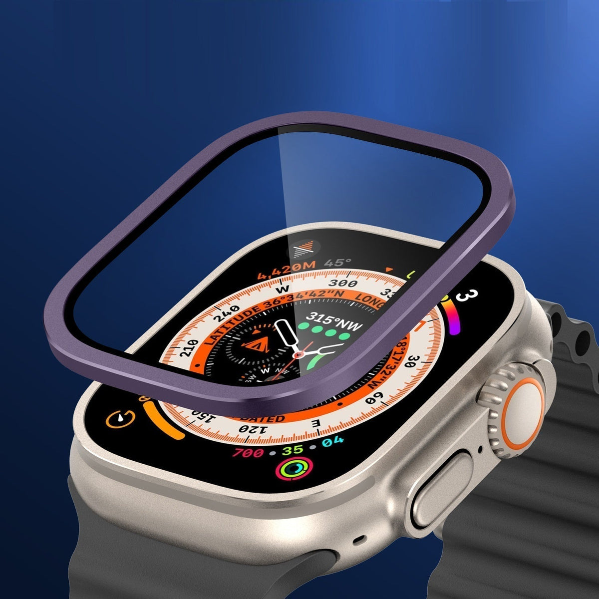 Titaaninen karkaistusta lasista valmistettu suojakotelo Apple Watch Ultra- ja Ultra 2 -malleille, 49 mm - Desfino