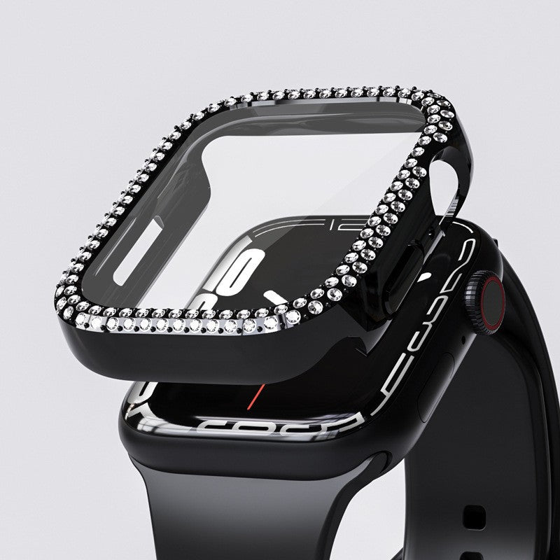 Coque de protection en verre trempé pour Apple Watch — Strass en double rangée - Desfino