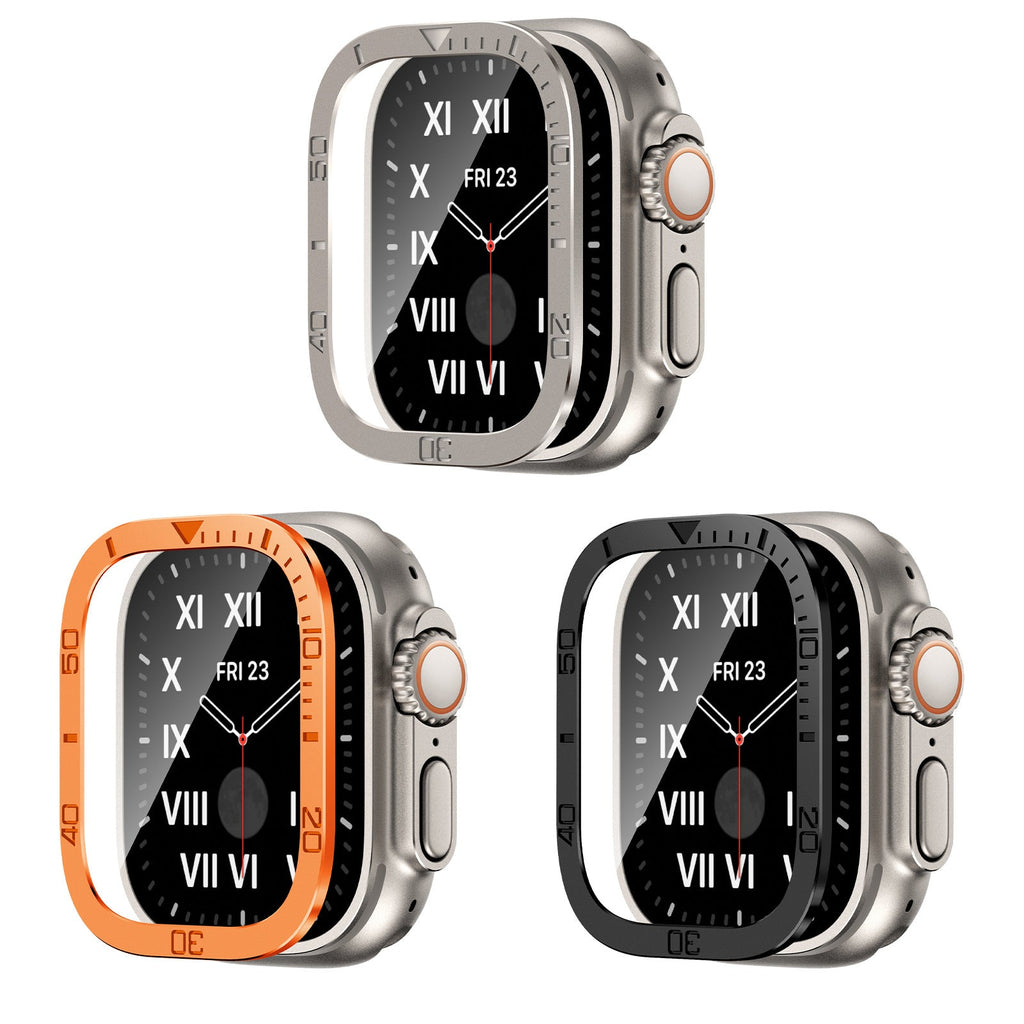 Vellon beschermer van gehard glas — metalen frame voor Apple Watch Ultra & Ultra 2 - Desfino