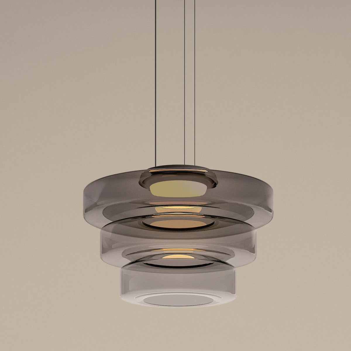 Suspension de plafond en verre Asteron inspirée de la lune et du Bauhaus - Desfino