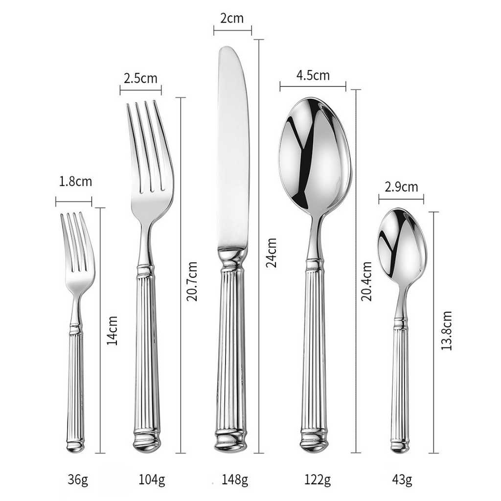 Bellemont Roman Flatware Set — Heavyweight, Classical Pillar Design - Desfino