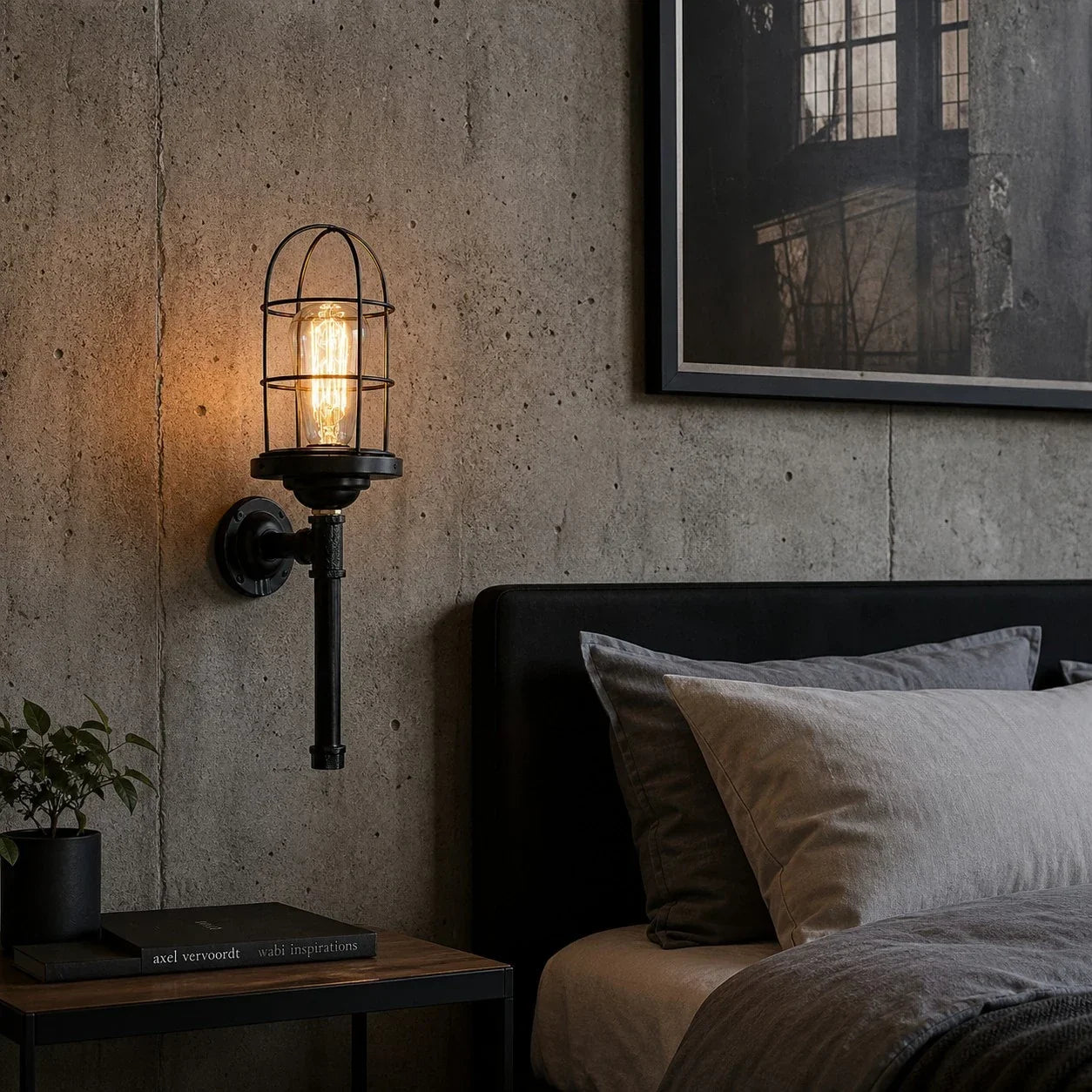 Industrielle Käfig-Wandleuchte, Vintage-Wandlampe aus Metall, sichtbares Leuchtmittel, wahlweise mit einem oder zwei Köpfen