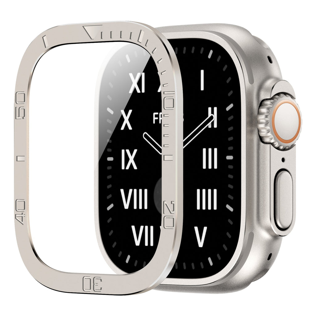 Vellon beschermer van gehard glas — metalen frame voor Apple Watch Ultra & Ultra 2 - Desfino