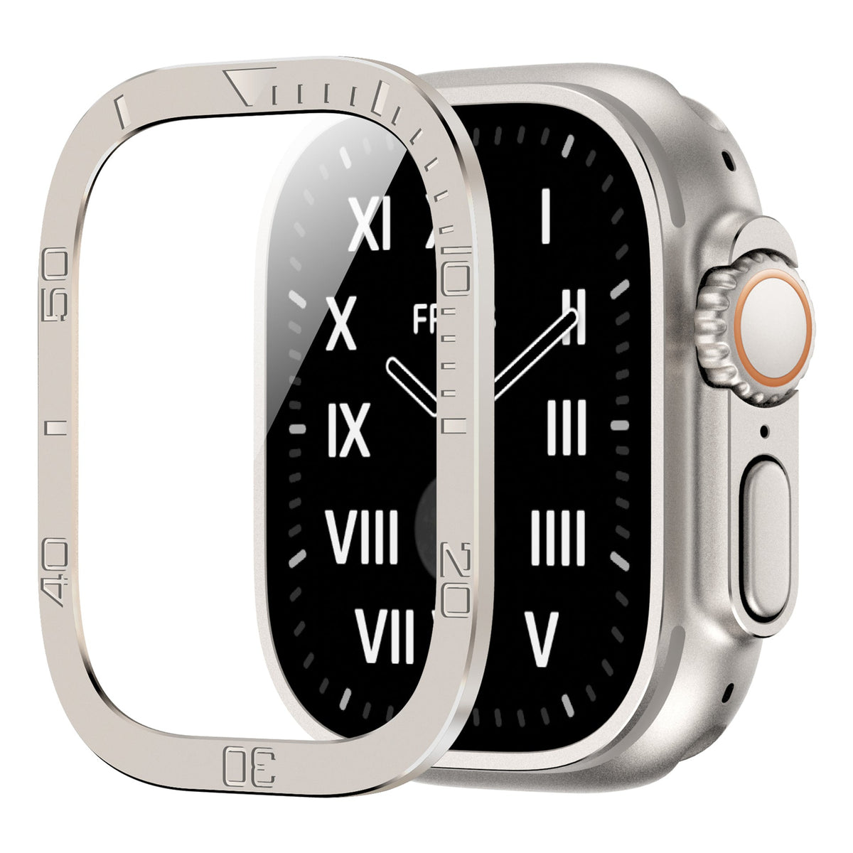 Vellon beschermer van gehard glas — metalen frame voor Apple Watch Ultra & Ultra 2 - Desfino