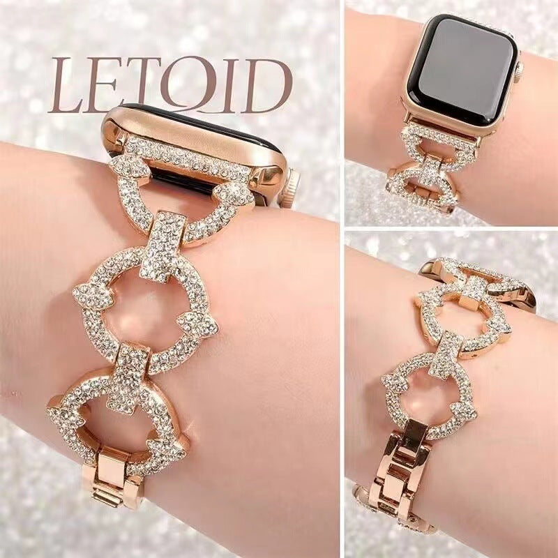 Bracelete de elos brilhante com diamantes, estilo joia, para smartwatches - Desfino