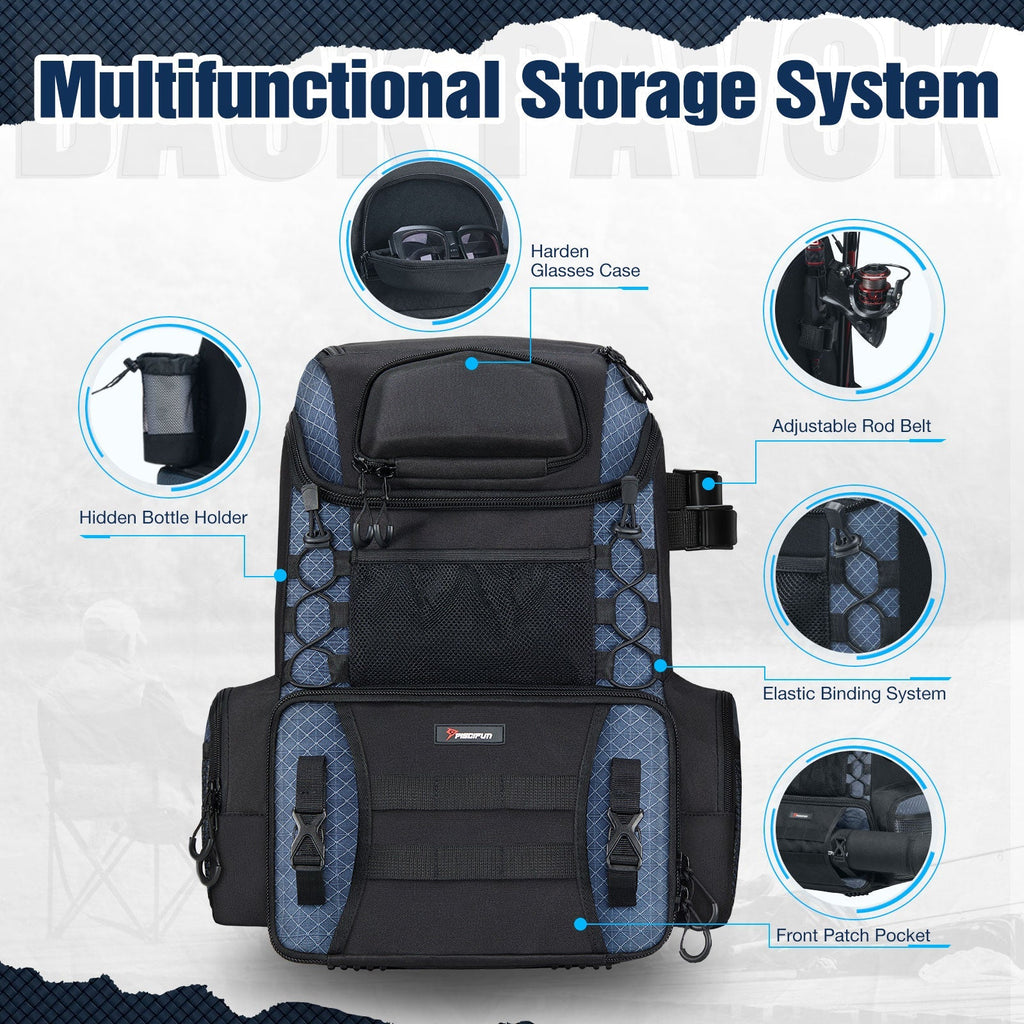 Mochila grande para aparejos de pesca Piscifun — 4 cajas de almacenamiento - Desfino