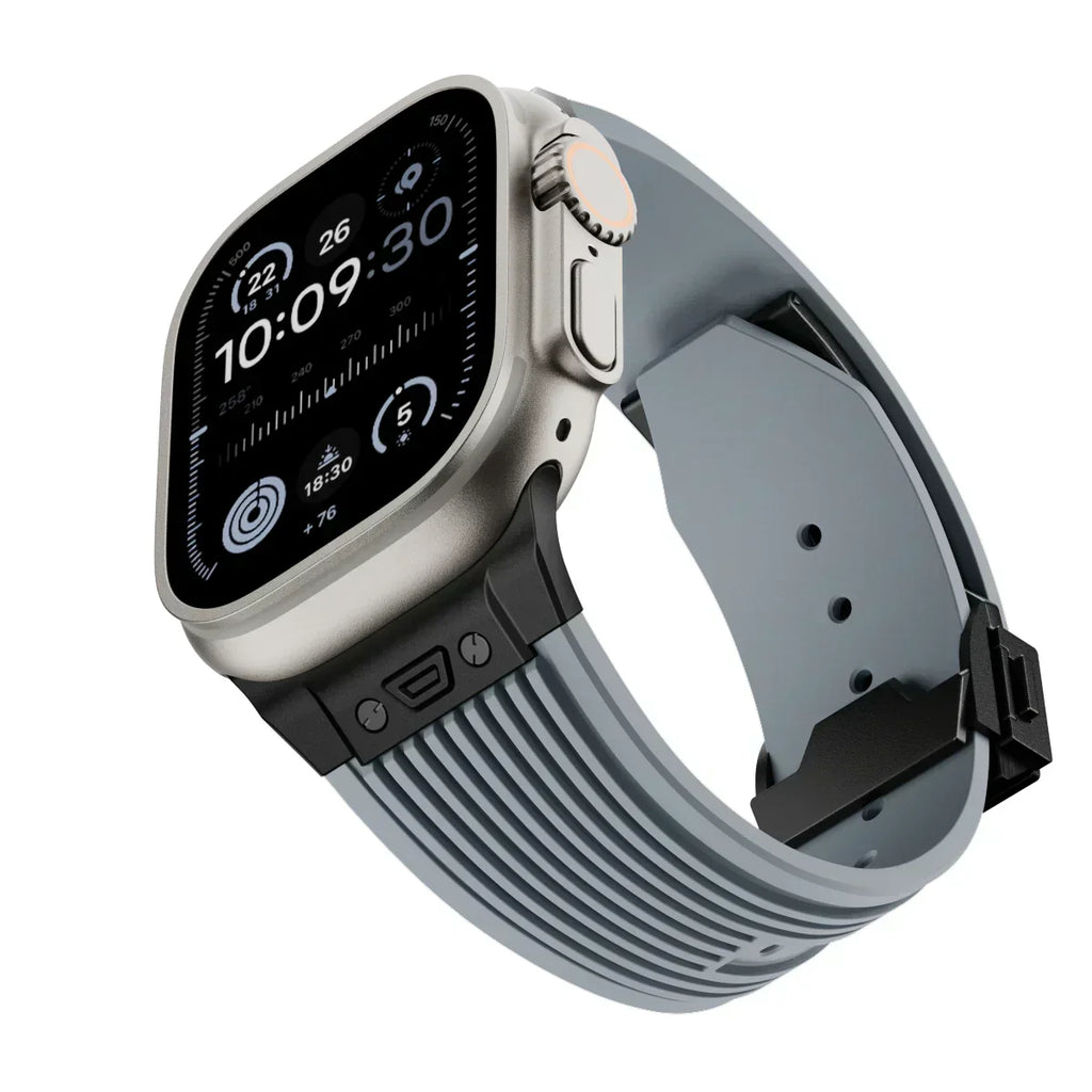 Brățară NovaFlex din silicon pentru Apple Watch 42–49mm - Închidere pliabilă reglabilă - Desfino