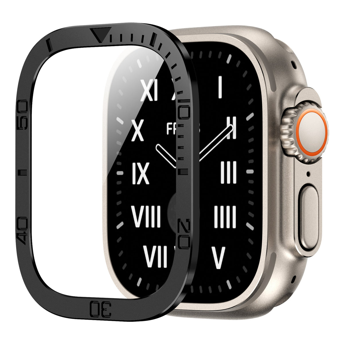Vellon beschermer van gehard glas — metalen frame voor Apple Watch Ultra & Ultra 2 - Desfino