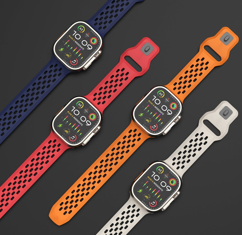 רצועת שעון Apple Watch מ־AeroFlex מגומי FKM באיכות שווייצרית — מבנה מאוורר לזרימת אוויר