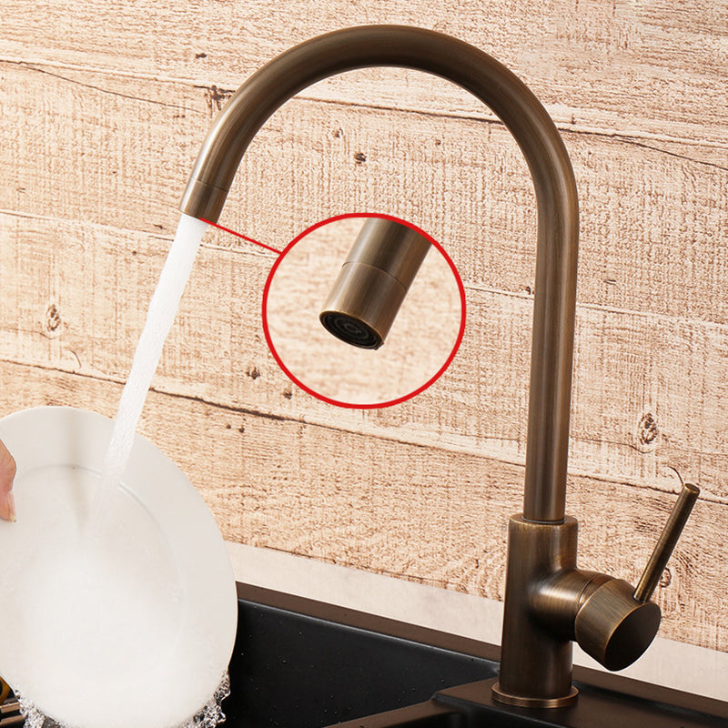 Antique Bronze Brass Faucet — Single Handle, 360° Swivel High-Arc Spout - Desfino