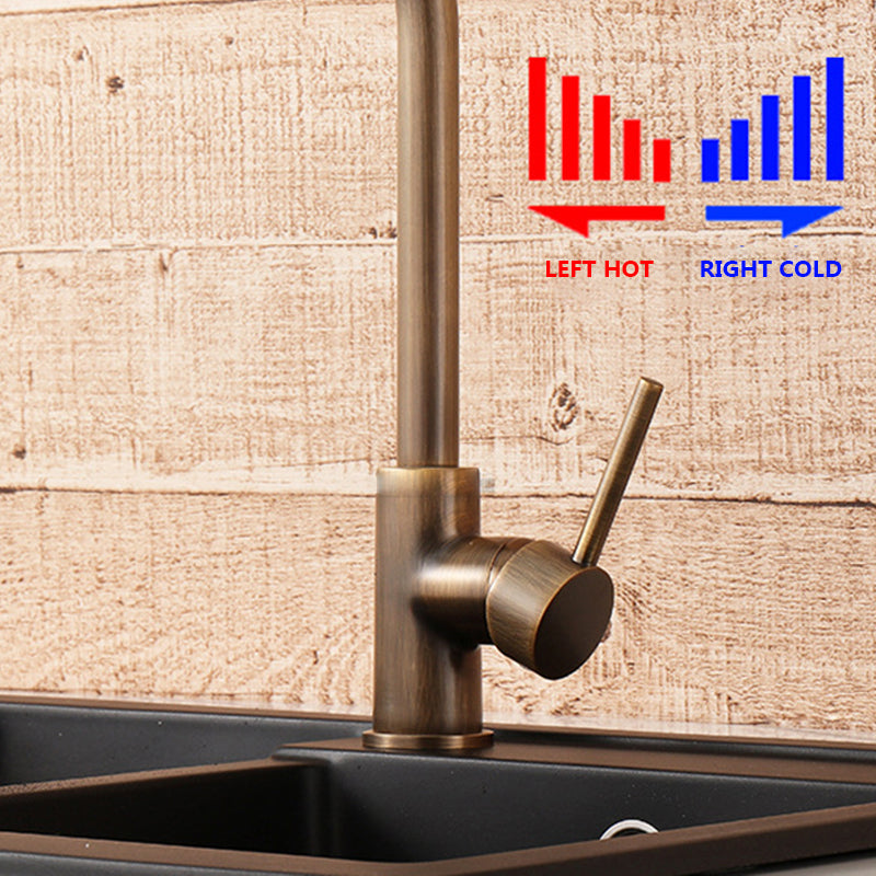 Antik bronz sárgaréz csaptelep — egykaros, 360°-ban forgatható, magas ívű kifolyó - Desfino