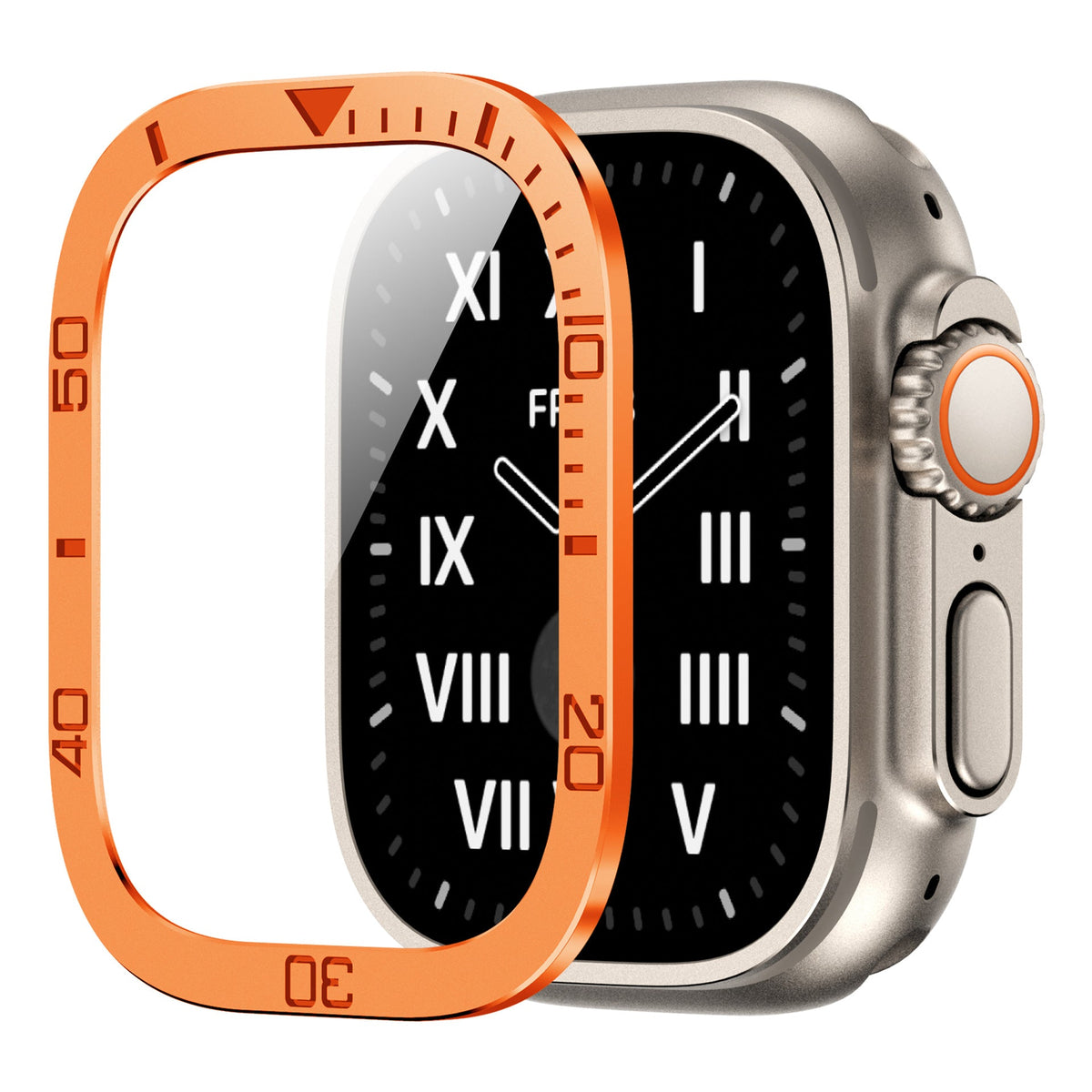 Vellon beschermer van gehard glas — metalen frame voor Apple Watch Ultra & Ultra 2 - Desfino