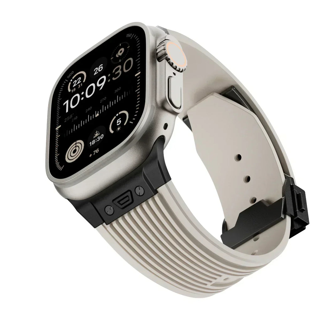 Brățară NovaFlex din silicon pentru Apple Watch 42–49mm - Închidere pliabilă reglabilă - Desfino