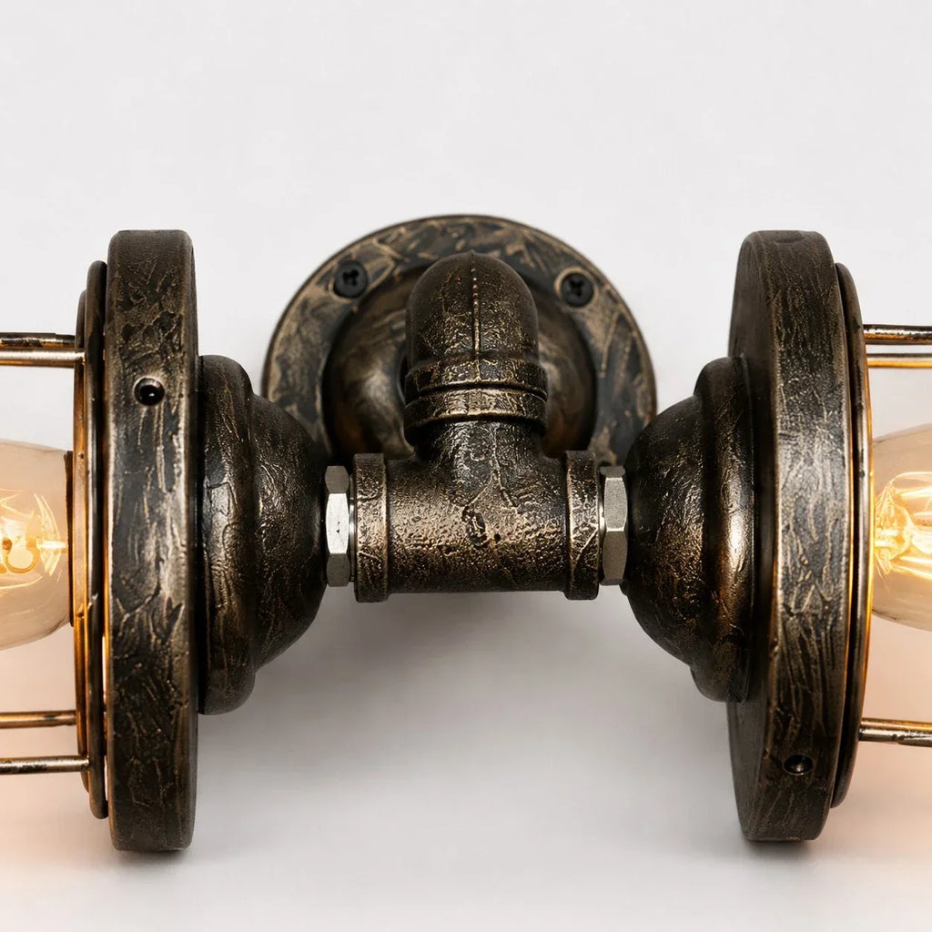 Industrielle Käfig-Wandleuchte, Vintage-Wandlampe aus Metall, sichtbares Leuchtmittel, wahlweise mit einem oder zwei Köpfen