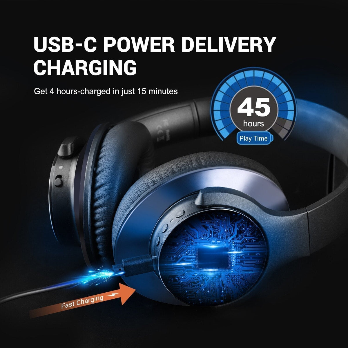 Cuffie wireless circumaurali ANC Kirrea — Bluetooth 5.0, microfono integrato - Desfino
