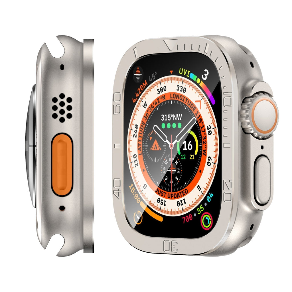 Vellon beschermer van gehard glas — metalen frame voor Apple Watch Ultra & Ultra 2 - Desfino