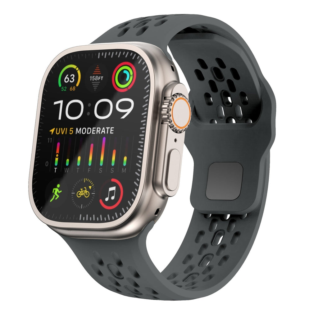 רצועת שעון Apple Watch מ־AeroFlex מגומי FKM באיכות שווייצרית — מבנה מאוורר לזרימת אוויר