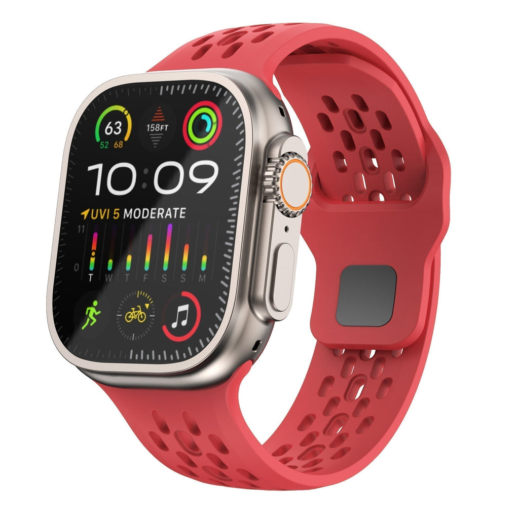 רצועת שעון Apple Watch מ־AeroFlex מגומי FKM באיכות שווייצרית — מבנה מאוורר לזרימת אוויר