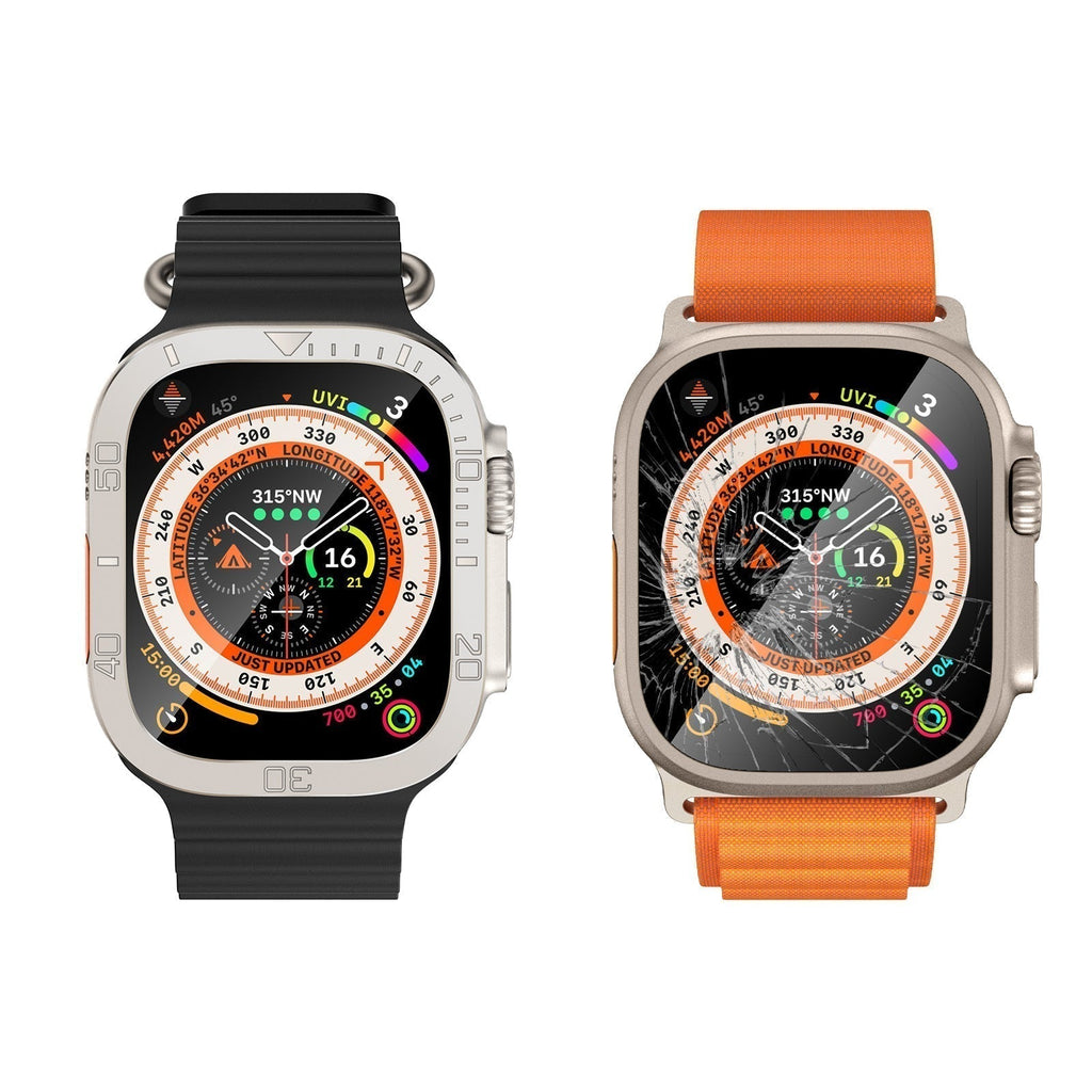 Vellon beschermer van gehard glas — metalen frame voor Apple Watch Ultra & Ultra 2 - Desfino