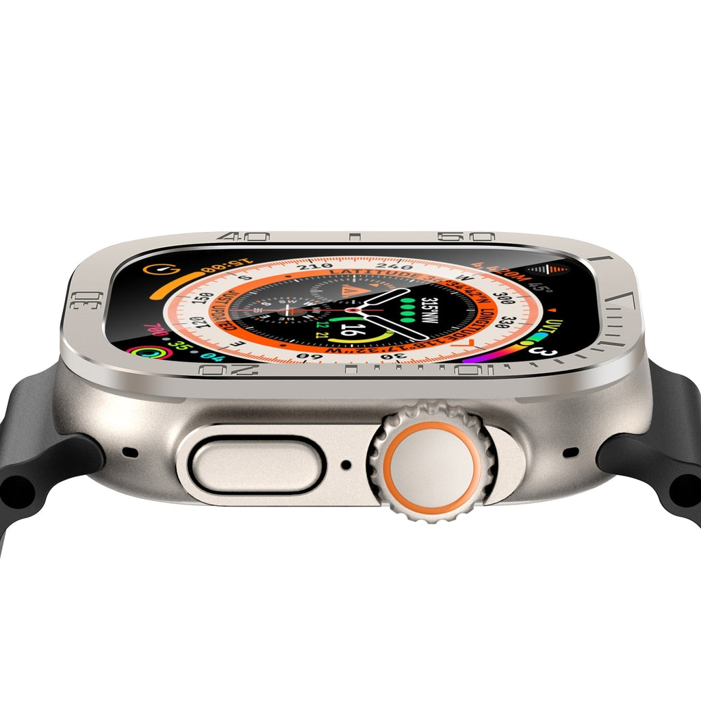 Vellon beschermer van gehard glas — metalen frame voor Apple Watch Ultra & Ultra 2 - Desfino