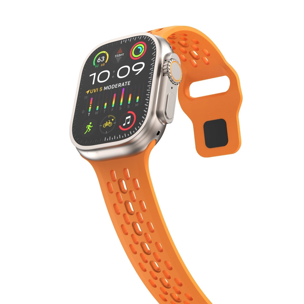 רצועת שעון Apple Watch מ־AeroFlex מגומי FKM באיכות שווייצרית — מבנה מאוורר לזרימת אוויר