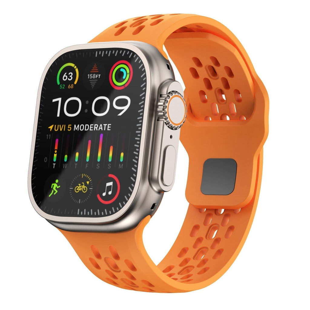 רצועת שעון Apple Watch מ־AeroFlex מגומי FKM באיכות שווייצרית — מבנה מאוורר לזרימת אוויר