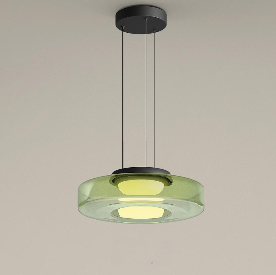 Suspension de plafond en verre Asteron inspirée de la lune et du Bauhaus - Desfino