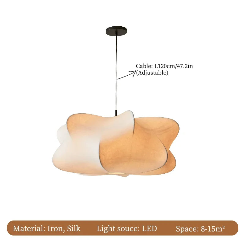 Lampă suspendată minimalistă wabi-sabi Kinora din in și mătase - Desfino