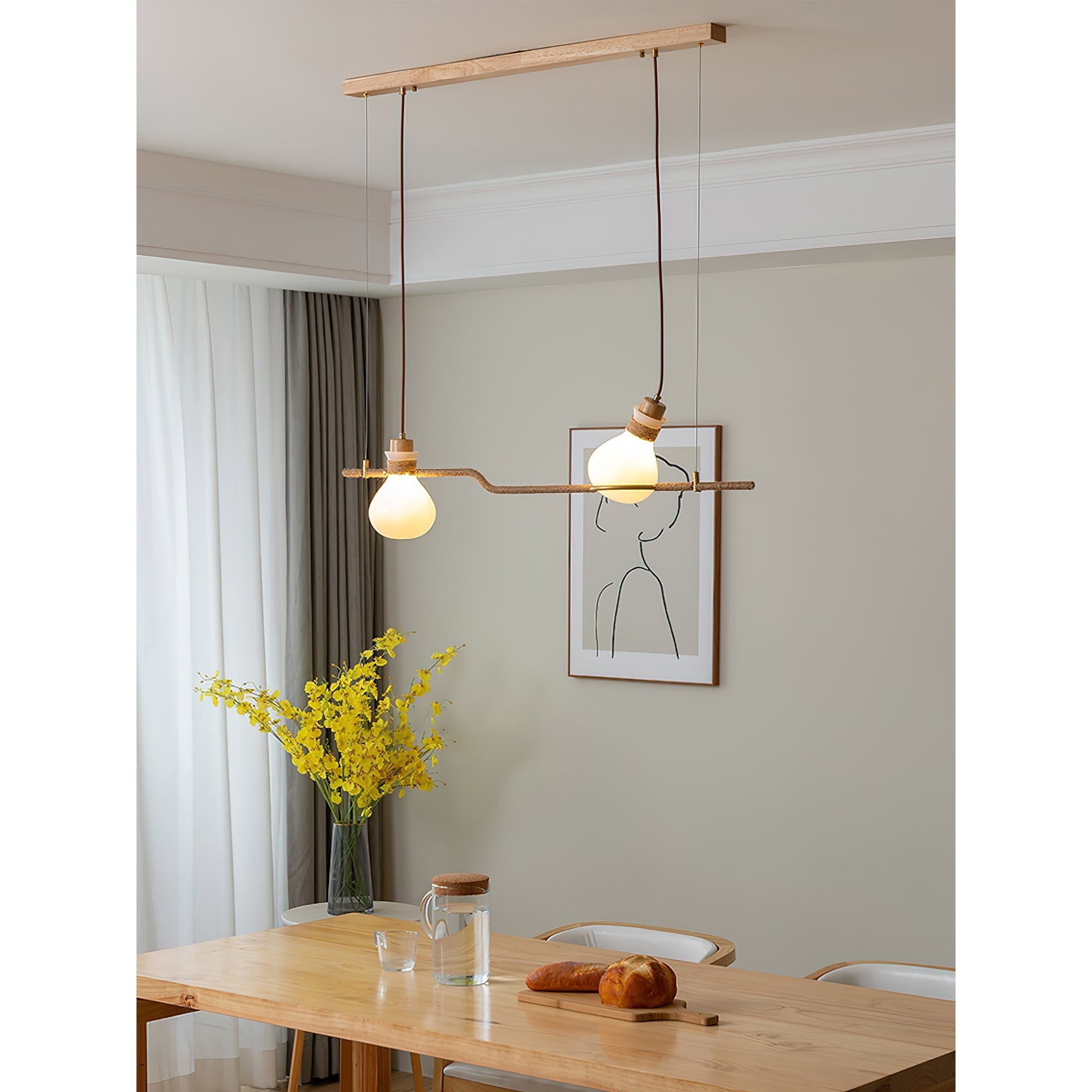 Pendelleuchte aus natürlichem Hanfseil und Glas