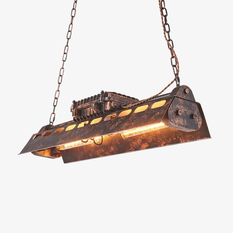 Lineare Steampunk-Kronleuchter-Pendelleuchte Industrax – Deckenbeleuchtung mit Vintage-Metallrahmen