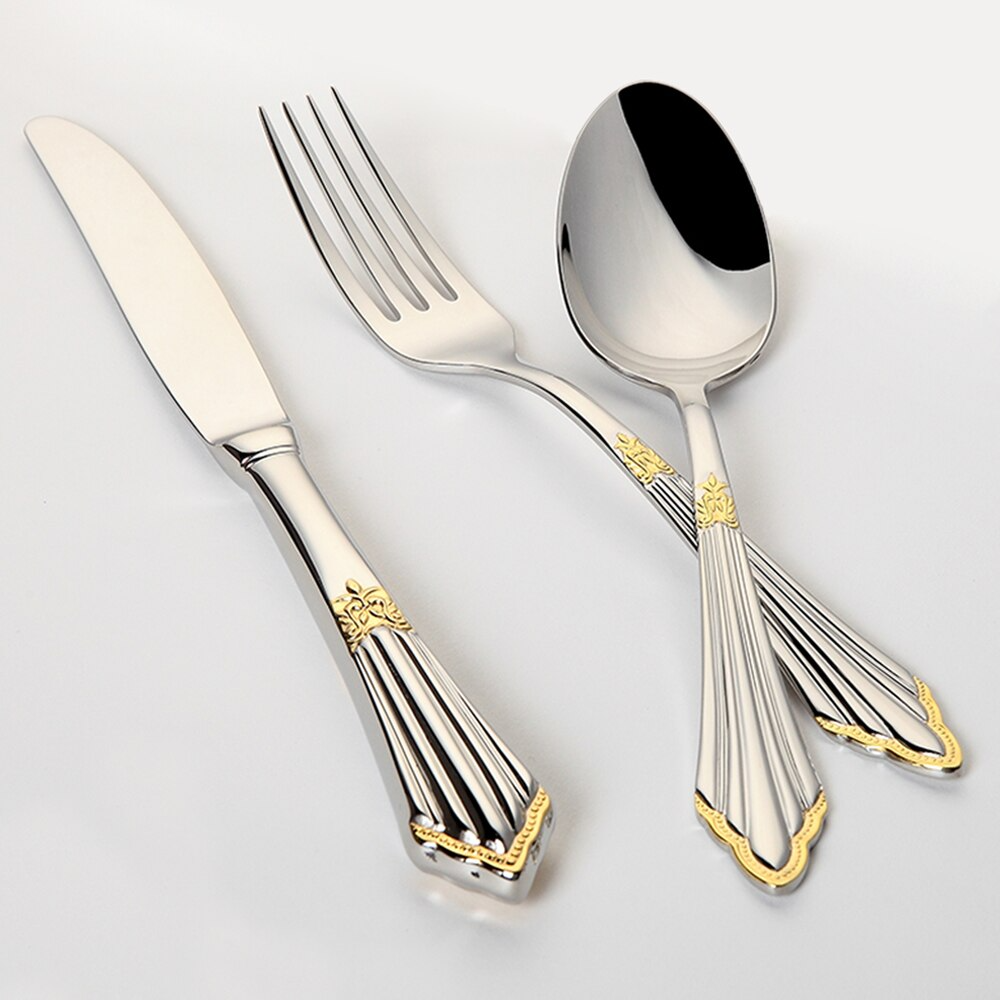 Set de tacâmuri Aurelia din oțel inoxidabil 18/10 — Design cu modele aurii, lucrat manual - Desfino