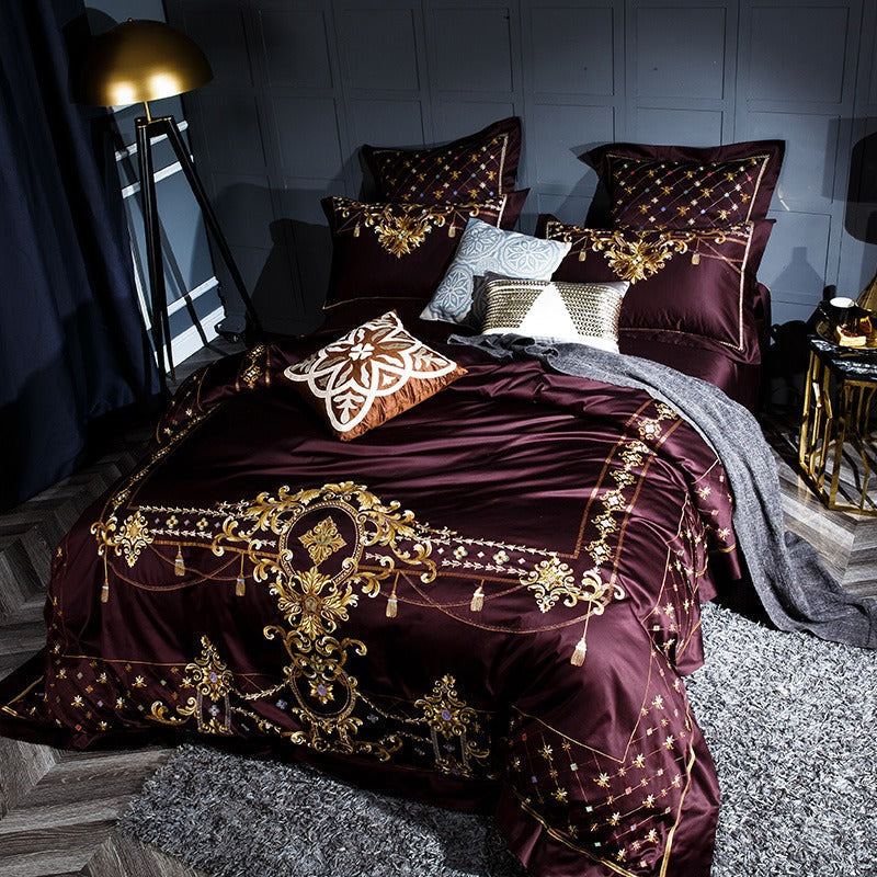 Aurelion Luxuriöse ägyptische Baumwollbettwäsche im Sangria-Ton - Desfino