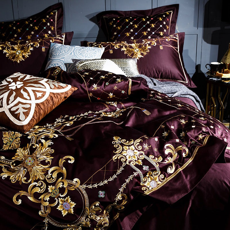Aurelion Luxuriöse ägyptische Baumwollbettwäsche im Sangria-Ton - Desfino