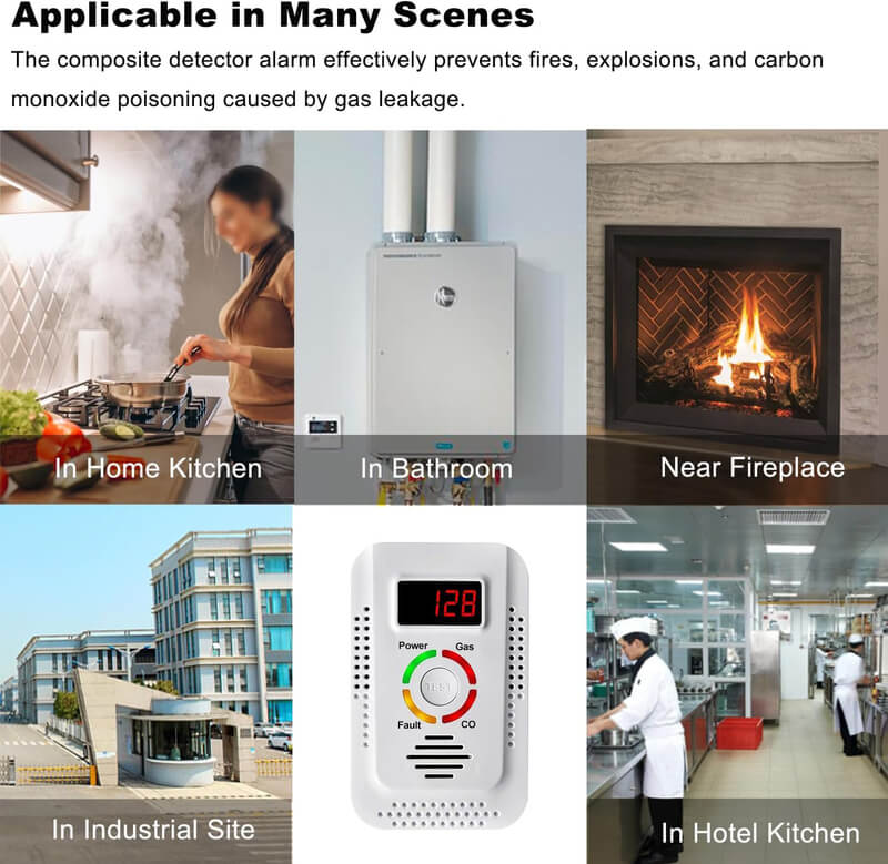 Compact 2-in-1 Natural Gas and Carbon Monoxide Detector — Flashing Red Indicator