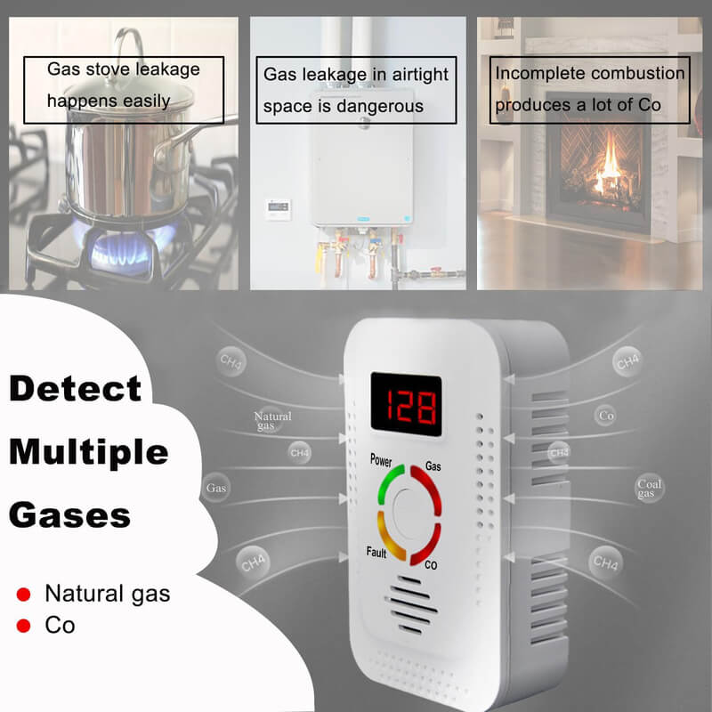 Compact 2-in-1 Natural Gas and Carbon Monoxide Detector — Flashing Red Indicator