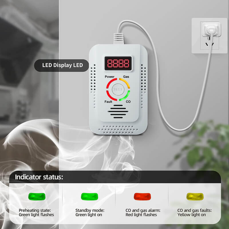 Compact 2-in-1 Natural Gas and Carbon Monoxide Detector — Flashing Red Indicator