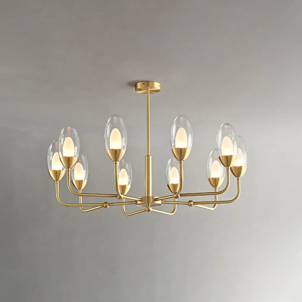 Eleganter Kronleuchter aus Kupfer und transparentem Glas | Desfino