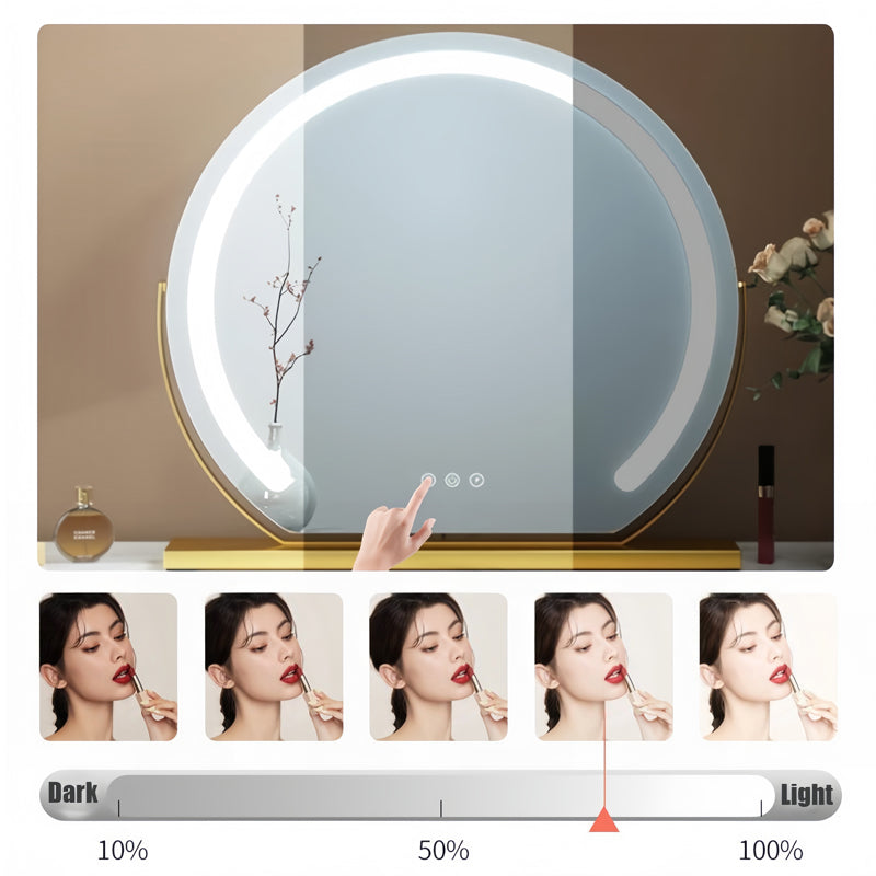 Lysora 圆形 LED 梳妆镜 — 触控调光照明，旋转底座 - Desfino