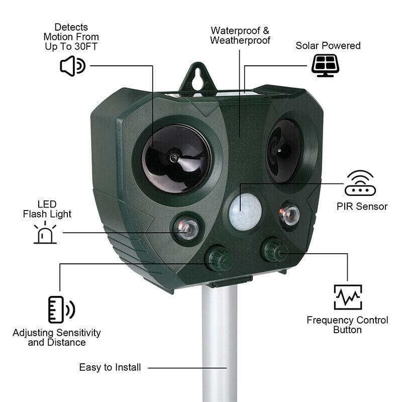 Solar Ultrasonic Animal Deterrent — Outdoor Lights, Weatherproof | Desfino