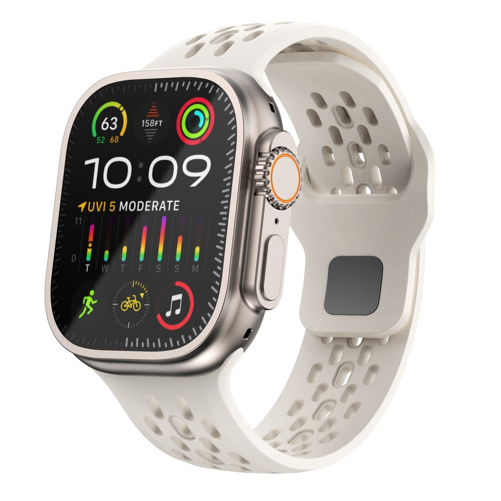 רצועת שעון Apple Watch מ־AeroFlex מגומי FKM באיכות שווייצרית — מבנה מאוורר לזרימת אוויר