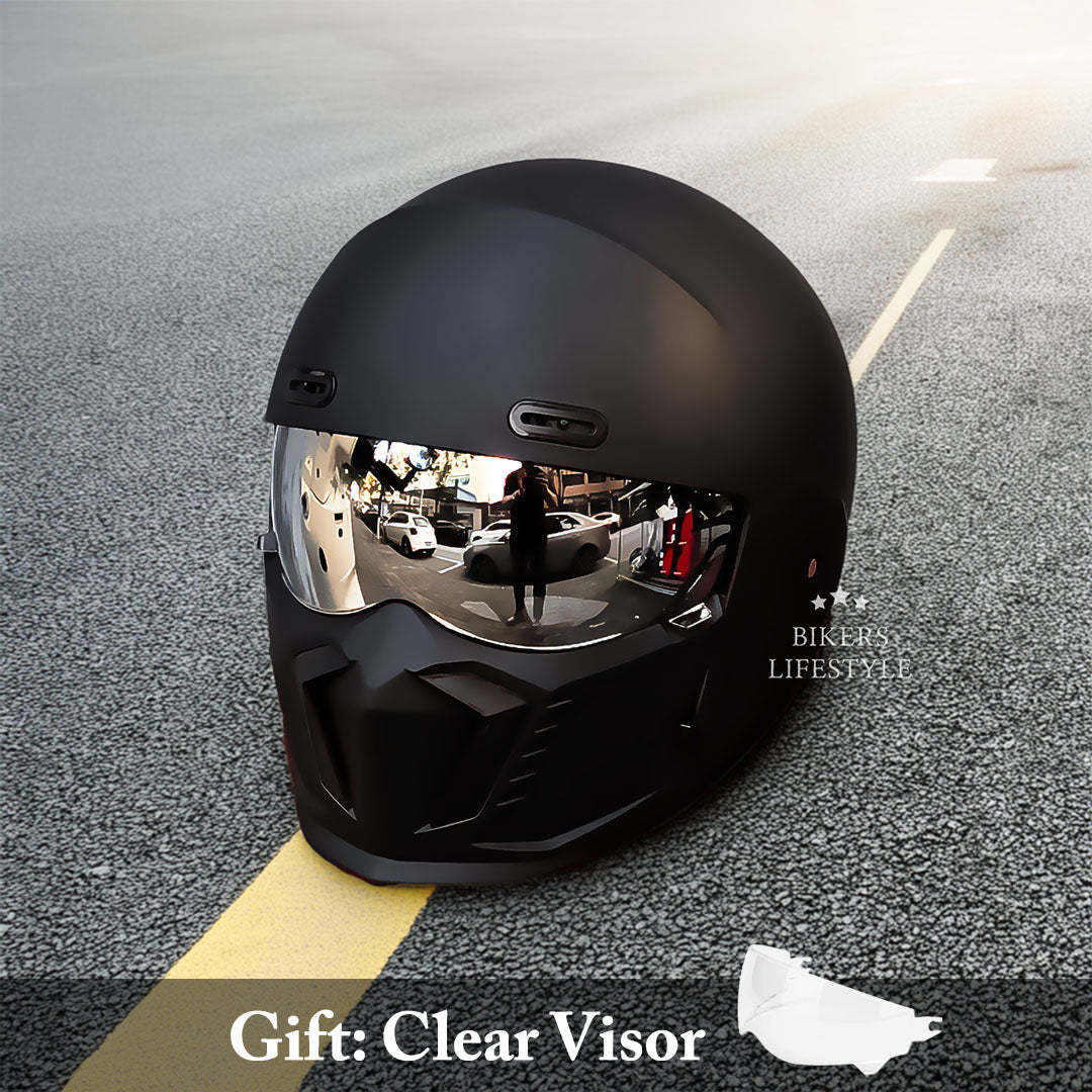 Capacete de Motociclista Retro com Viseira Transparente Antiembaciamento - Desfino