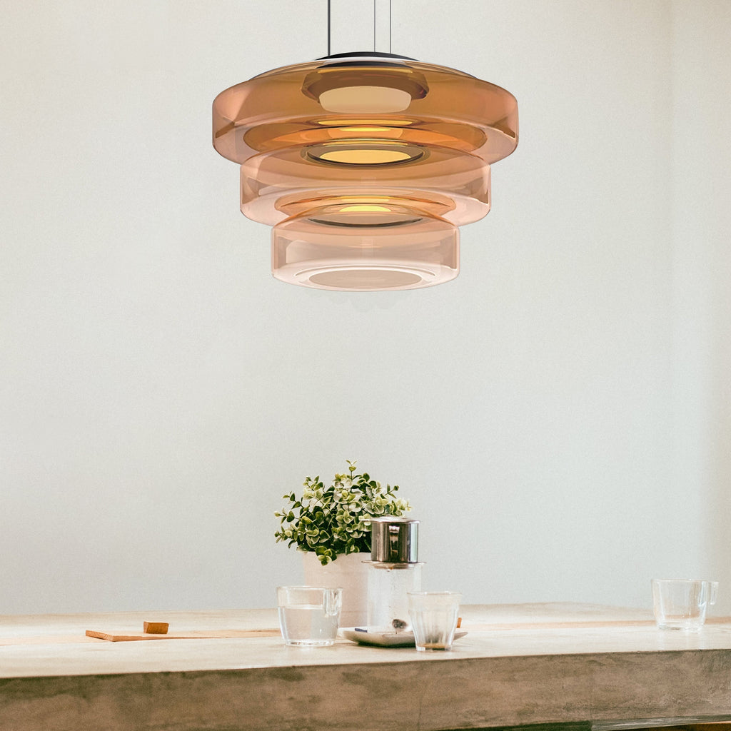 Suspension de plafond en verre Asteron inspirée de la lune et du Bauhaus - Desfino