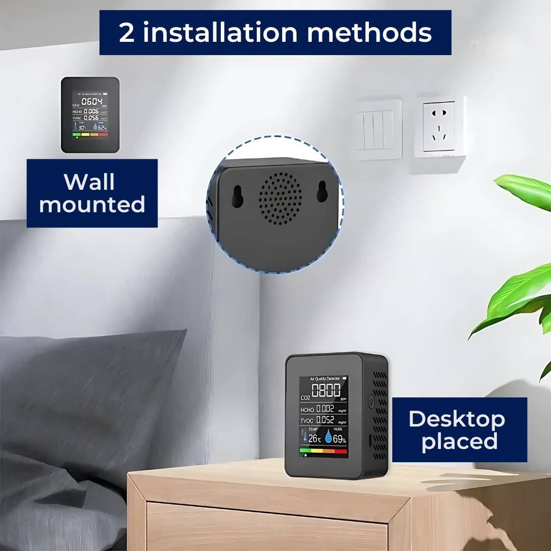 Monitor de CO2 interior 5 en 1 AeraSense — Alertas de calidad del aire en tiempo real - Desfino