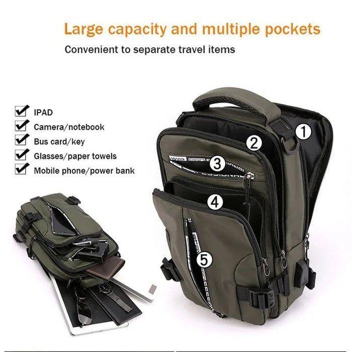 Vodotěsná crossbody taška AeroCarry — prostorné přihrádky - Desfino