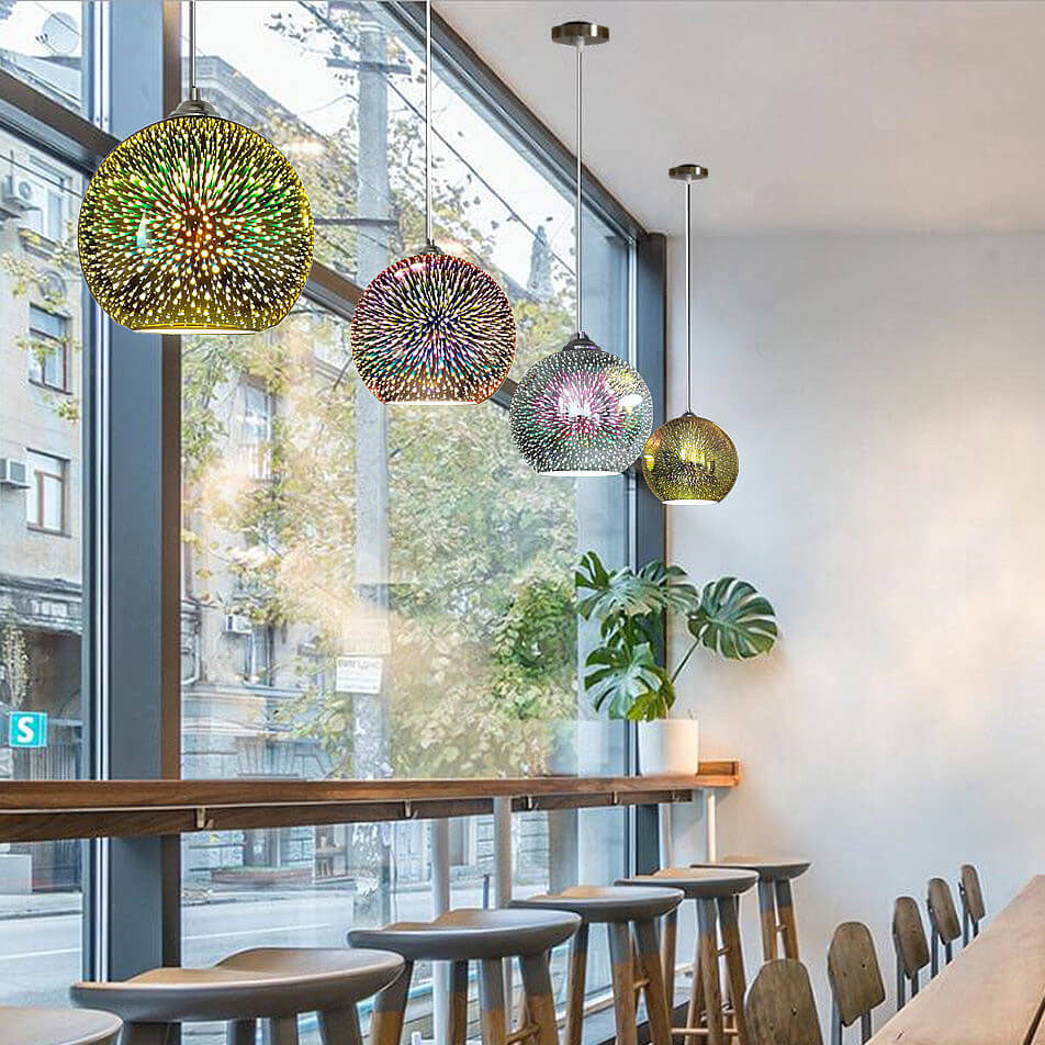 Candeeiro suspenso com cúpula de vidro 3D Prismora — Candeeiro de decoração moderno e colorido - Desfino