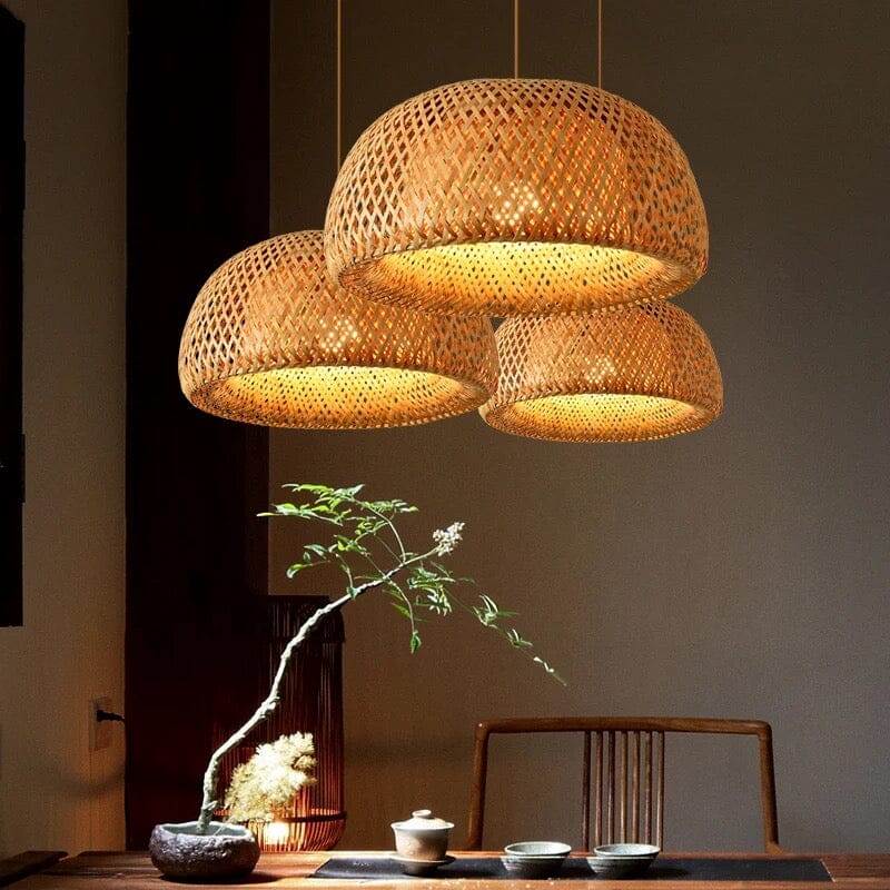 Suspension LED KoruBend — Luminaire moderne rustique en bambou - Desfino